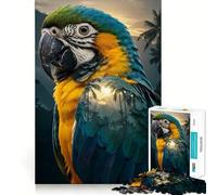 Puzzle Adulte 1000 pièces Portrait d'ara Bleu et Or Bords Nets Décoration,Jeu de réflexion,Divertissement Facile,Décoration de Noël (38x52cm)