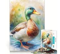 Puzzle Adulte 1000 pièces Portrait de Canard à l'aquarelle Jeu de réflexion Cadeau Découpe de Haute précision Activité relaxante en Groupe à l'intérieur (50x75cm)