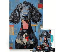 Puzzle Adulte 1000 pièces Portrait de Caniche Noir Décoration soignée,Jeu de réflexion,Divertissement Occasionnel,décoration de Noël (38x26cm)