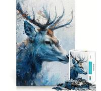 Puzzle Adulte 1000 pièces Portrait de cerf Bleu,découpe Nette,Jeu de Concentration Amusant,Moment de détente,Cadeau de Noël Amusant (50x75cm)