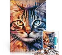 Puzzle Adulte 1000 pièces Portrait de Chat coloré~ Jouets de Jeu pour Cadeau Familial Cadeau d'anniversaire, Cadeaux, décoration Murale 38x26cm