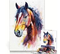 Puzzle Adulte 1000 pièces Portrait de Cheval à l'aquarelle 38x26cm Idéal pour se concentrer, se détendre et Passer Un Bon Moment Cadeau de Noël Unique