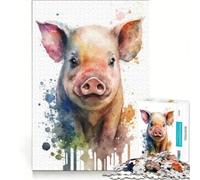 Puzzle Adulte 1000 pièces Portrait de Cochon Aquarelle Jeu éducatif Amusant à Faire à la Maison Chaque pièce est Unique 38x52cm