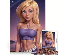 Puzzle Adulte 1000 pièces Portrait de Fille Anime au Coucher du Soleil Exercice cognitif Détente Facile Bords Nets pour Les fêtes (38x26cm)