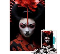 Puzzle Adulte 1000 pièces Portrait de Geisha avec Rouge et Noir Jeu de réflexion Stimulant l'intelligence Jouet addictif Une œuvre d'art (Dimensions 38x26cm)