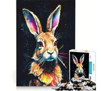 Puzzle Adulte 1000 pièces Portrait de Lapin coloré, Jouet Anti-Stress, Assemblage de Motifs, Cadeau Unique d'anniversaire et de Noël 38x52cm