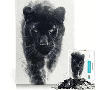 Puzzle Adulte 1000 pièces Portrait de léopard Noir,découpe Fine,Divertissement et résolution de problèmes,Jeu Confortable,décoration Murale de Noël (38x52cm)