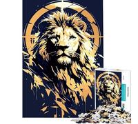Puzzle Adulte 1000 pièces Portrait de Lion doré avec éléments géométriques Activités Amusantes à la Maison Jeu de réflexion Stimulant et Difficile Convient aux Personnes de 14 Ans et Plus (50x75cm)