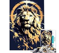 Puzzle Adulte 1000 pièces Portrait de Lion doré avec éléments géométriques Stimule Le Cerveau Une œuvre d'art Jeu Relaxant à partir de 14 Ans (38x52cm)