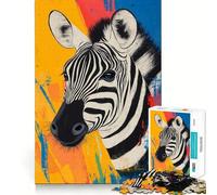 Puzzle Adulte 1000 pièces Portrait de zèbre sur Fond coloré Jeu de Stimulation Cognitive Conception sans Espace Cadeau d'anniversaire Casse-tête (38x52cm)