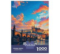 Puzzle Adulte 1000 Pièces Prague Czech Republic Cityscape Painting Puzzles pour Adolescents pour S'amuser en Famille Difficile Et Stimulant Un pour Les Jeux 52x38cm/1000pcs