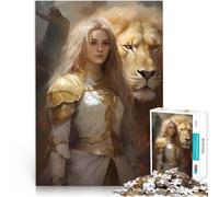 Puzzle Adulte 1000 pièces Princesse guerrière avec Lion Jouet éducatif intellectuel décompressant décoration Murale 38x26cm