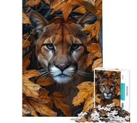 Puzzle Adulte 1000 pièces Puma derrière des Feuilles mortes Activités Amusantes à la Maison décoration Jeu Impossible Convient aux Personnes de 14 Ans et Plus (38x52cm)