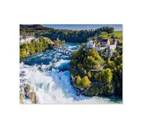 Puzzle Adulte 1000 Pièces Puzzle en Bois Puzzle en 3D，Château de Laufen sur Les Chutes du Rhin en Suisse，DIY Cadeaux De Noël Décor À La Maison（75x50cm）-S92