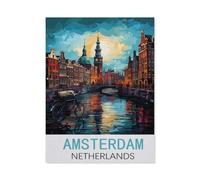 Puzzle Adulte 1000 Pièces Puzzle en Papier Puzzle en 3D，Amsterdam, Pays-Bas，DIY Cadeaux De Noël Décor À La Maison（38x26cm）-H58