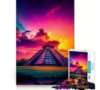 Puzzle Adulte 1000 pièces Pyramide de Chichen Itza au Coucher du Soleil Découpe précise Jeu de réflexion Amusant et ludique Décoration d'anniversaire Cadeau (38x52cm)