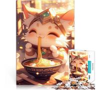 Puzzle Adulte 1000 pièces Ramen avec Un Chat Blanc Mignon Défi Difficile pour soulager Le Stress Jeu de défi Unique 38x26cm