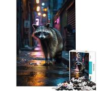 Puzzle Adulte 1000 pièces Raton Laveur dans la Ruelle Jeu Impossible Défi d'intelligence cérébrale Jouet addictif Cadeau d'anniversaire pour s'amuser en Famille (Dimensions 38x26cm)