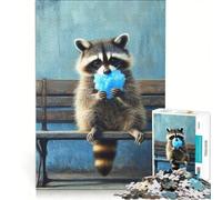 Puzzle Adulte 1000 pièces Raton Laveur Mangeant de la Barbe à Papa Bleue Jouet à Monter soi-même Interaction Parent-Enfant Cadeau Original d'anniversaire ou de Noël 50x75cm