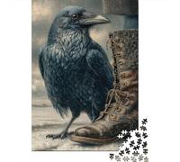 Puzzle Adulte 1000 Pièces Raven on Boot in Snowy Scene Puzzle Adulte Jeux De Famille Modèle À Assembler Offre Spéciale Cadeaux pour Toute La Famille 38x26cm/1000pcs