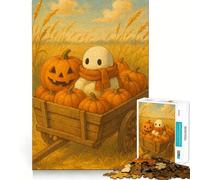 Puzzle Adulte 1000 pièces Récolte d'automne Fantôme Mignon Découpe précise Activité cérébrale Amusante et relaxante Décoration de Noël pour la Maison (50x75cm)