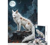 Puzzle Adulte 1000 pièces Renard Blanc aux Marques mystiques Décoration intérieure Jeu de Construction pour Femmes et Hommes Parfait pour Un Anniversaire ou Noël Dimensions 50x75cm