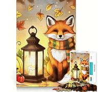 Puzzle Adulte 1000 pièces Renard d'automne avec Lanterne et citrouilles Découpe Lisse Jeu d'entraînement cérébral et de Loisirs Cadeau d'anniversaire (38x26cm)