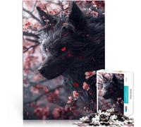 Puzzle Adulte 1000 pièces Renard Kitsune Noir Japonais Jouet éducatif d'apprentissage est idéal comme Cadeau pour Toute la Famille 52x38cm