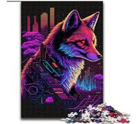 Puzzle Adulte 1000 pièces Renard Néon en Bois, Jeu d'activités familiales pour Adolescents, décoration d'intérieur DIY, Casse-tête, Cadeau 1000 pièces(50x75cm)