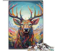 Puzzle Adulte 1000 pièces Renne Animal Puzzle en Bois, pour Anniversaires, Noël, Halloween, Thanksgiving, Pâques 1000 pièces(50x75cm)