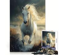 Puzzle Adulte 1000 pièces représentant Un Cheval Blanc galopant dans l'eau Développe l'esprit d'analyse et Offre Un Assemblage précis Idéal pour Un Moment de détente et de créativité Cadeau d'hiver