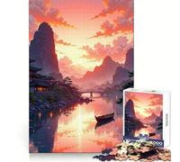 Puzzle Adulte 1000 pièces représentant Un Paysage Asiatique Serein au Coucher du Soleil 38x26cm Idéal pour se détendre et réfléchir Cadeau de Noël