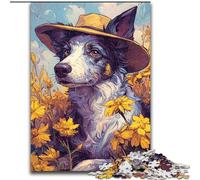 Puzzle Adulte 1000 pièces représentant Une Chienne Cow-Girl dans Les Fleurs Sauvages, défi d'intelligence cérébrale, Jouets addictifs, Cadeaux d'anniversaire pour Les 14 Ans et Plus 26x38cm