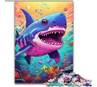 Puzzle Adulte 1000 pièces Requin Mignon en Bois, pour Adolescents à partir de 14 Ans, décoration d'intérieur 50x75cm. Idéal pour la décoration intérieure, Les Anniversaires, Les fêtes et Les Cadeaux.