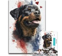 Puzzle Adulte 1000 pièces Rottweiler Aquarelle, Jeu Stimulant et Familial avec des pièces entièrement emboîtables de Formes aléatoires (38x26cm)