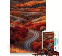 Puzzle Adulte 1000 pièces Route d'automne à Travers Les collines Découpe précise Activité cérébrale Amusante et relaxante Jeu de Noël pour la Maison (38x26cm)