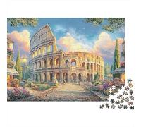 Puzzle Adulte 1000 Pièces, Rue Parisienne avec Tour Eiffel, Colisée Romain dans Un Paysage Vibrant, Défi Premium Épais Robustes, Antistress Cadeau Déco Famille 38x26cm