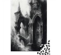 Puzzle Adulte 1000 Pièces, Ruined Gothic Architecture in Monochrome, 52x38cm/1000pcs, Projet Tranquille pour Le W nd; Carton Blanc Lisse pour Un Tri Simple
