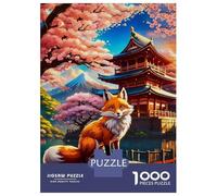 Puzzle Adulte 1000 Pièces Sakura Kitsune Fox Puzzles Adultes Anti-Stress - Niveau De Difficulté Élevé - Cadeau Unique pour Un Anniversaire Ou Noël 52x38cm/1000pcs