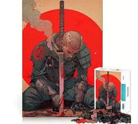 Puzzle adulte 1000 pièces Samouraï blessé avec katana et soleil rouge Jeu de mémoire amusant Assemblage stable Pièces qui ne bougent pas Format compact Idéal pour des moments de jeu en famille 50x75cm