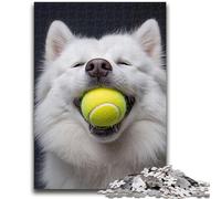 Puzzle Adulte 1000 pièces Samoyède Jouant au Tennis, Puzzle Adolescent, activité familiale Amusante à la Maison, Cadeau d'anniversaire, Cadeaux de Voyage 50x75cm