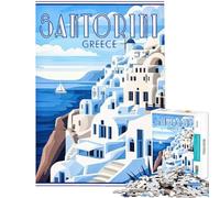 Puzzle Adulte 1000 pièces Santorin Grèce Poster rétro pour Anniversaire Noël Jeu de découpe de précision à partir de 14 Ans (38x26cm)