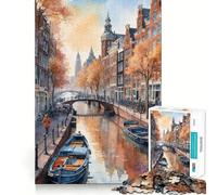 Puzzle Adulte 1000 pièces Scène de Canal à Amsterdam Jeu de précision Jouet cérébral Intelligent pour Passer Le Temps Libre Cadeau d'anniversaire pour l'esprit (38x52cm)
