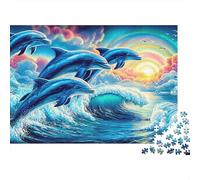 Puzzle Adulte 1000 Pièces, Scène sous-Marine, Dauphins Sautant dans Les Vagues Océaniques Ensoleillées, Premium Épais Robustes, Défi Antistress Jeu Famille Déco 38x26cm