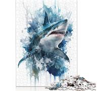 Puzzle Adulte 1000 pièces : Shark Frenzy à l'aquarelle. Puzzle en Bois pour Adultes. Jeu éducatif pour Adolescents Adultes. 1000 pièces (75 x 50 cm).