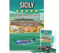 Puzzle Adulte 1000 pièces Sicile Avis Humoristique Affiche de Voyage Bords impeccables Jeu de Concentration Amusant et Calme Décoration de Noël Cadeau (38x26cm)