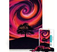 Puzzle Adulte 1000 pièces Silhouette d'arbre avec Ciel tourbillonnant Jeu de précision, Jouet cérébral Intelligent, Jeu de détente, Cadeau d'anniversaire pour stimuler l'esprit (38x52cm)