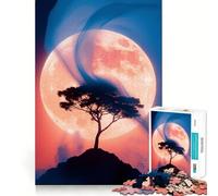 Puzzle Adulte 1000 pièces Silhouette d'arbre sur Fond de Pleine Lune Jeu de précision, Jouet cérébral Intelligent, pour Passer Le Temps Libre, Cadeau d'anniversaire pour stimuler l'esprit (50x75cm)