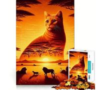 Puzzle Adulte 1000 pièces Silhouette de Chat au Coucher du Soleil Découpe précise Jeu de réflexion Amusant et ludique Décoration d'anniversaire Cadeau (38x52cm)