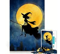 Puzzle Adulte 1000 pièces Silhouette de sorcière Volant sur Un Balai,Jeu cognitif,Assemblage précis sans espaces,activité apaisante pour la Pause mentale (38x52cm)